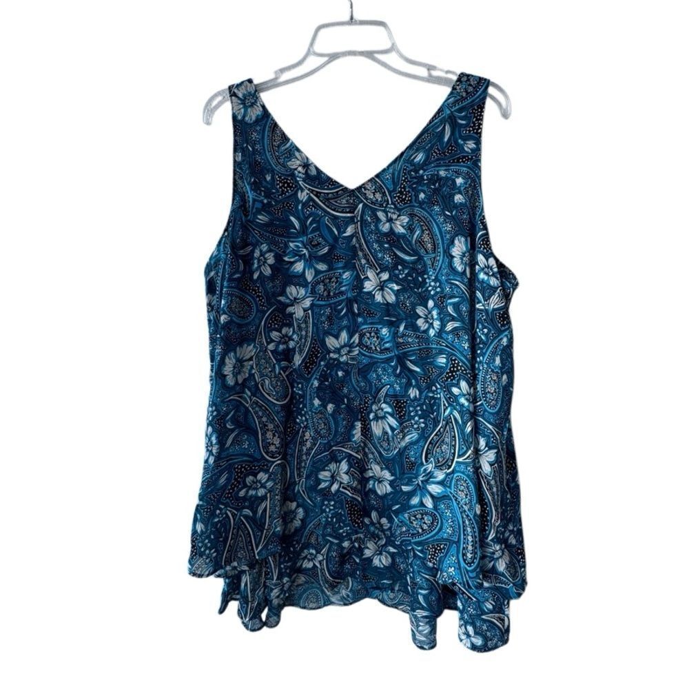 Lane Bryant Sleeveless Blouse Green Paisley Floral White Flowy SZ 18